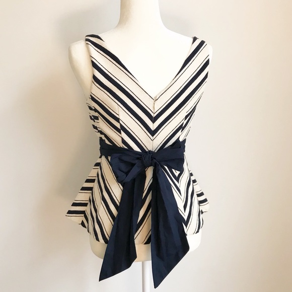 ANTHROPOLOGIE Maeve V Neck Stripe Peplum Dress Top - Picture 6 of 8